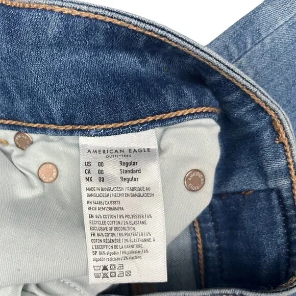 American Eagle Women’s Flare Jeans Blue Denim Stretch Mid Rise Classic Size 00 - Picture 12 of 15
